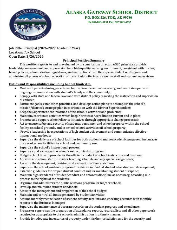 Job Vacancy - Tok Principal