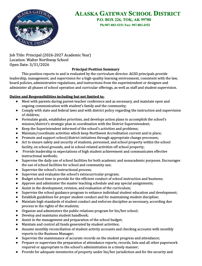 Job Vacancy - Northway Principal 