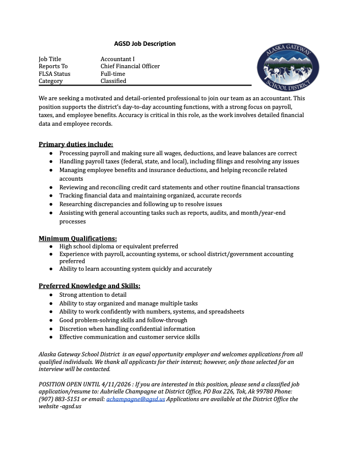 District Accountant I Job Vacancy 