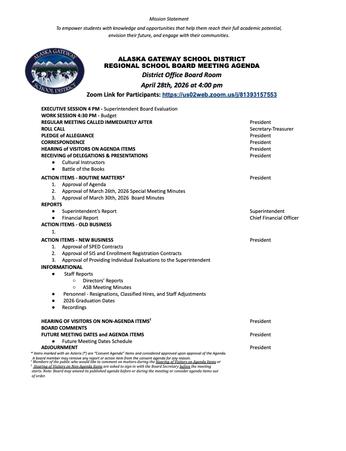 April 28th, 2026 RSB Agenda 