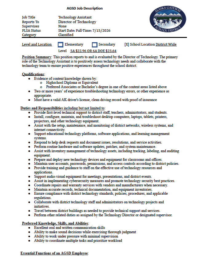 Job Vacancy - Technology Aide