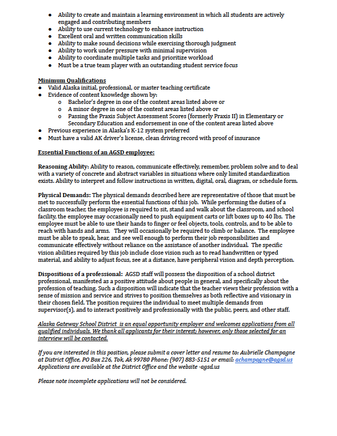 Job Vacancy - Certified Teacher