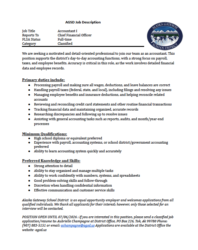 Job Vacancy - Accountant I