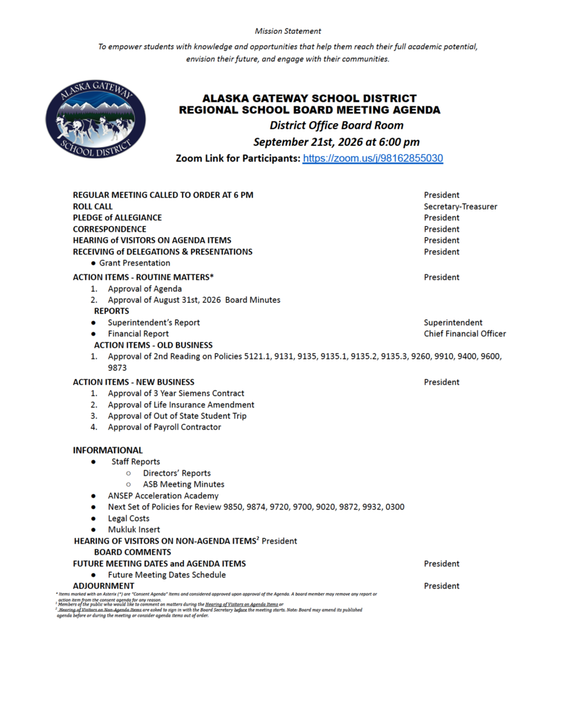 9/21/26 RSB Agenda