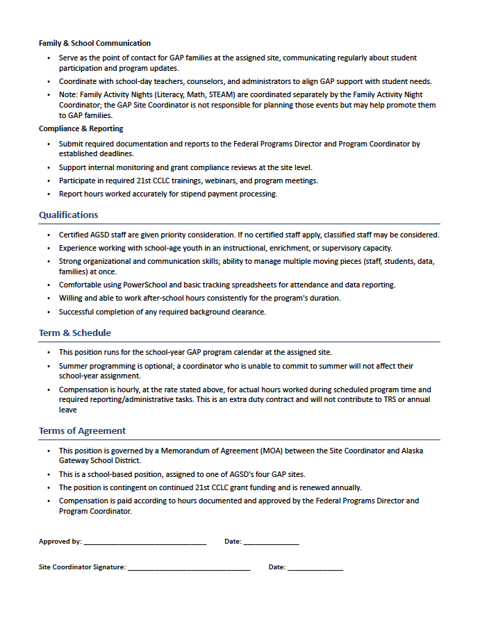 Job Vacancy - GAP Site Coordinator