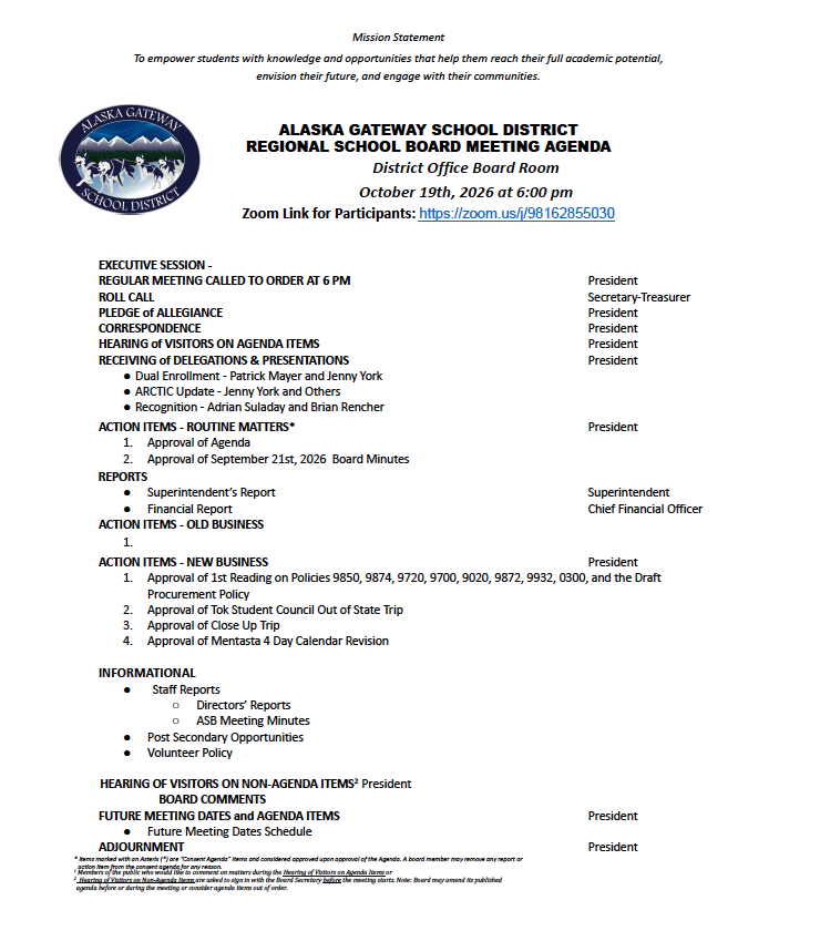 10/19/26 RSB Meeting Agenda