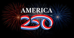 American 250 text with fireworks in the background