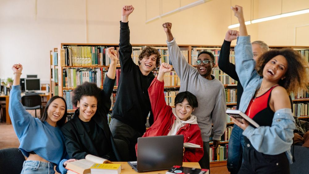 Highschool students excited in class