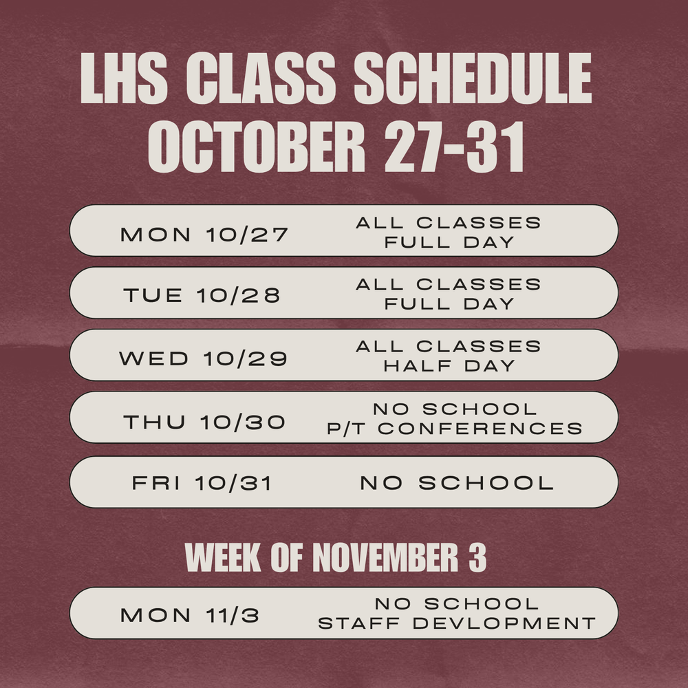 October 27-31 Schedule