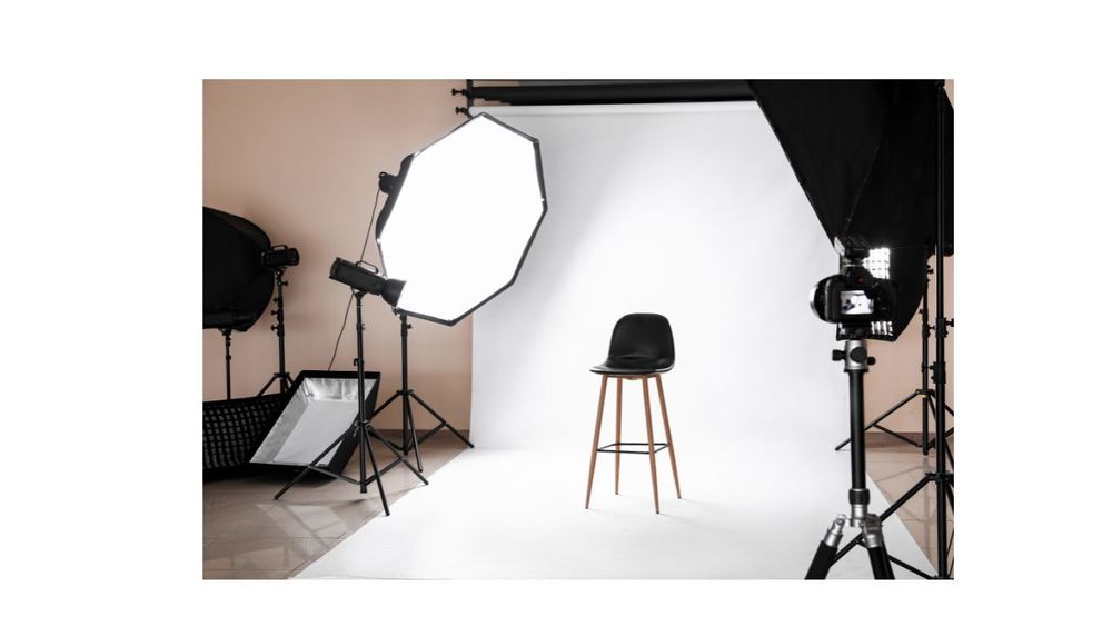 Photography white  background with lighting and chair 