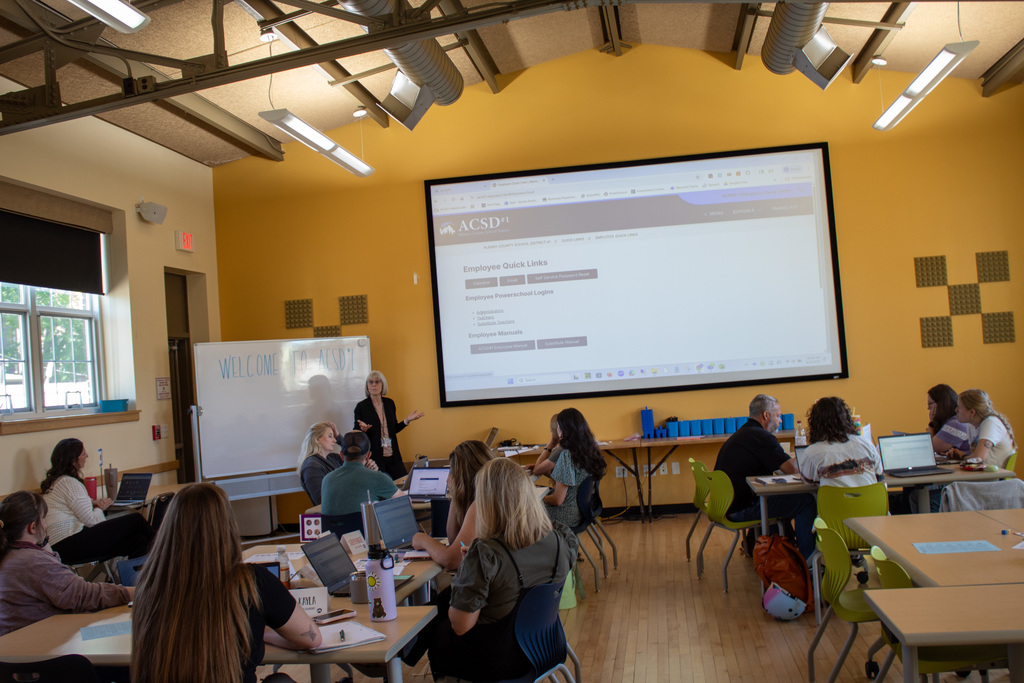 Teachers attending a workshop about technology