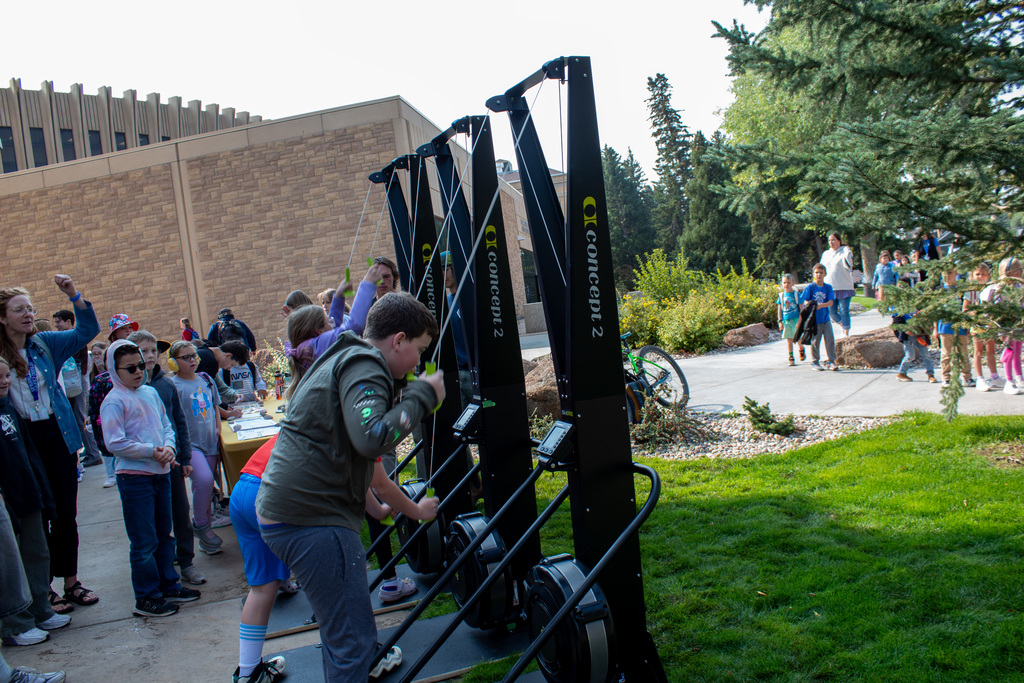 Students playing with gym equipment