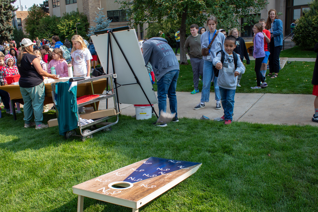 Student Playing cornhole