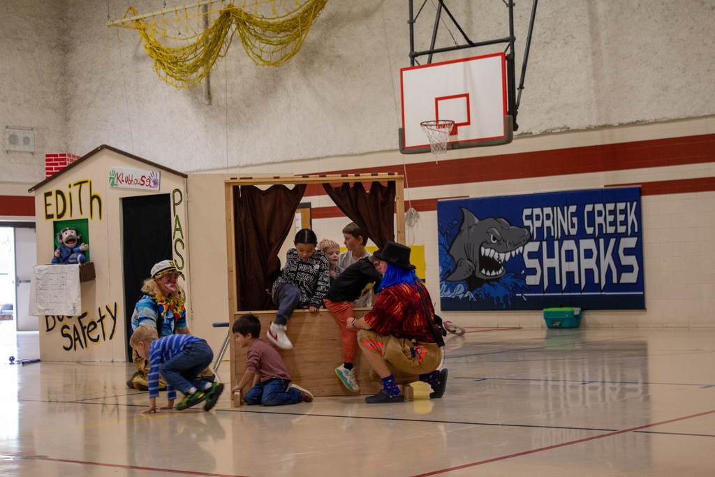 Fire Clowns talking to students