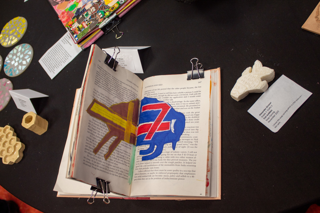 book with a buffalo painted in the middle