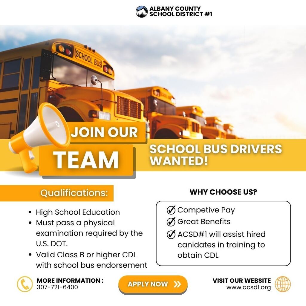 School Bus Drivers Wanted! Contact ACSD#1 to apply today!