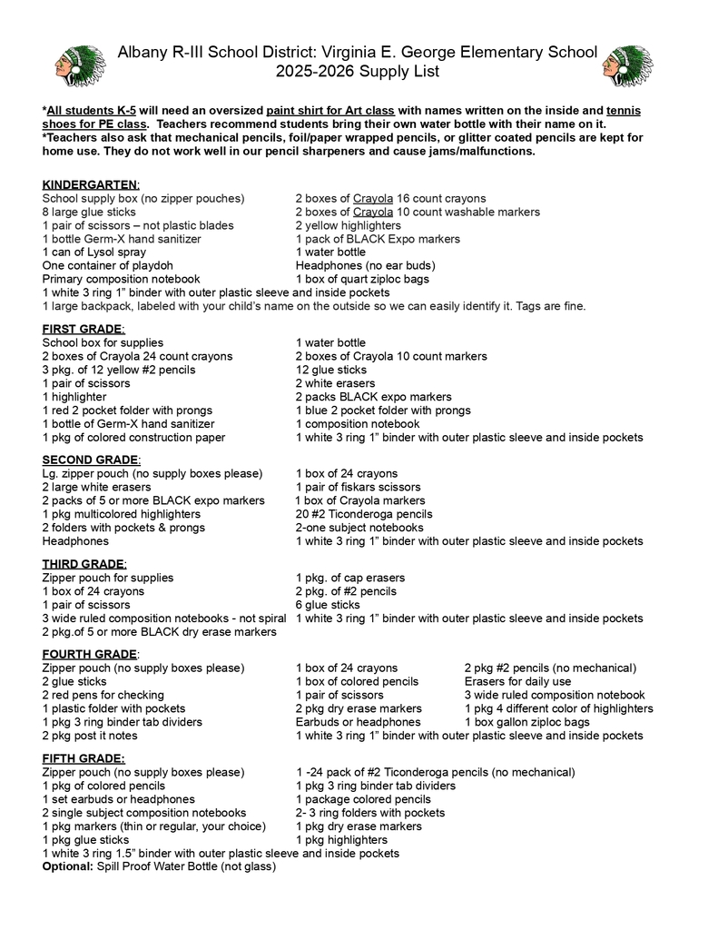 Supply list
