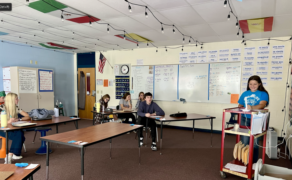 Student using document camera.