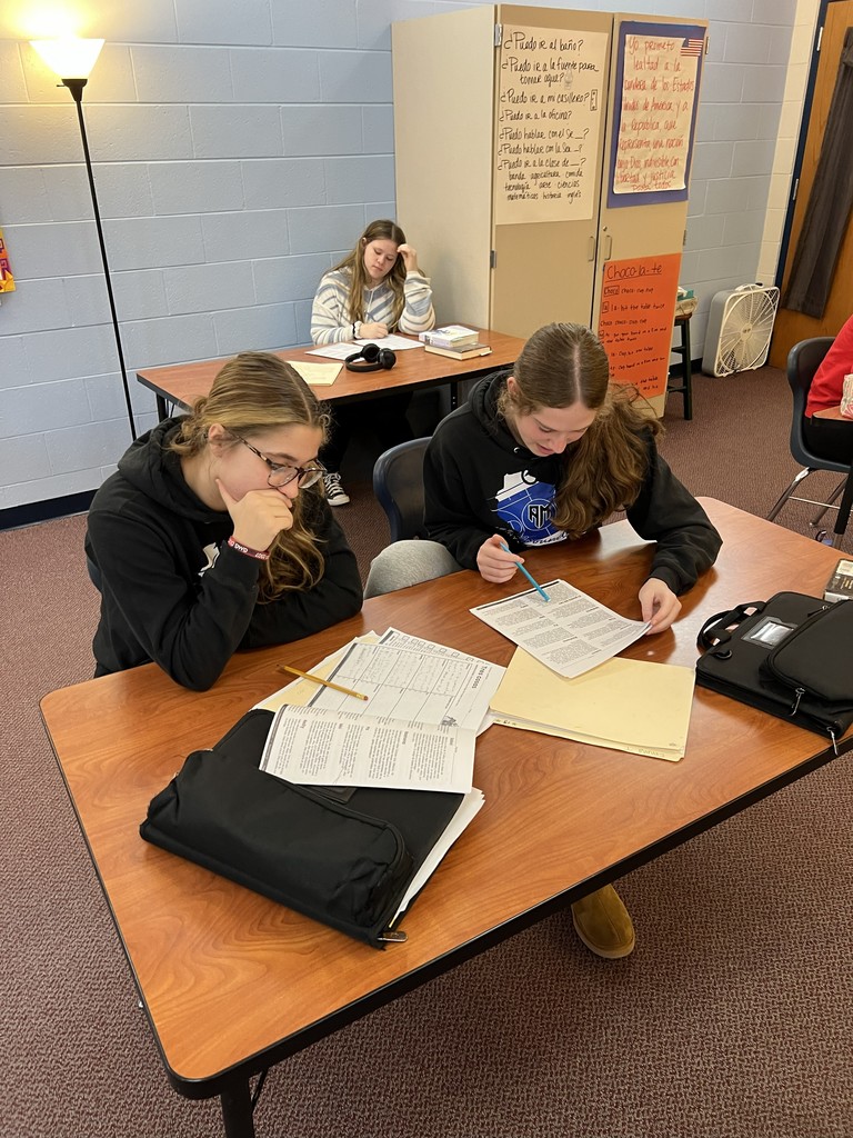 Students working together to find key information.