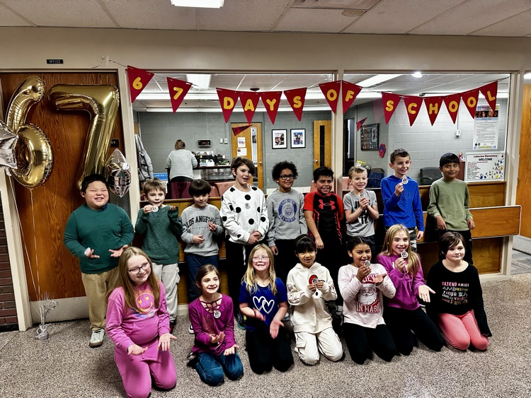 Students and staff celebrating the 67th day of school.