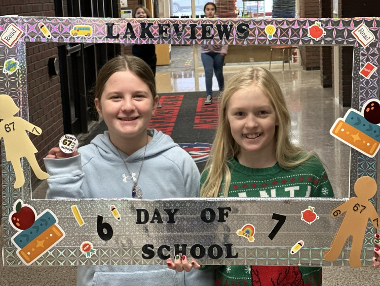 Students and staff celebrating the 67th day of school.