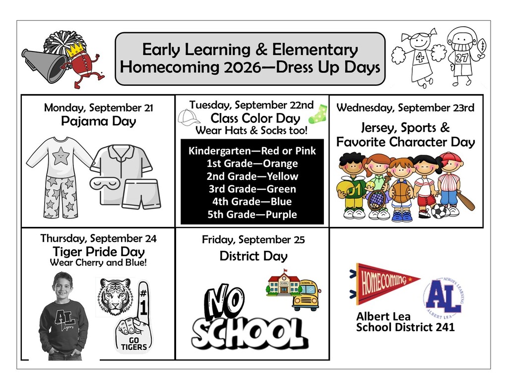 Spirit Week Dress Up Days September 21st - 24th - NO SCHOOL FRIDAY 