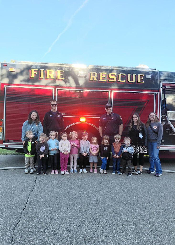 Students by the fire truck