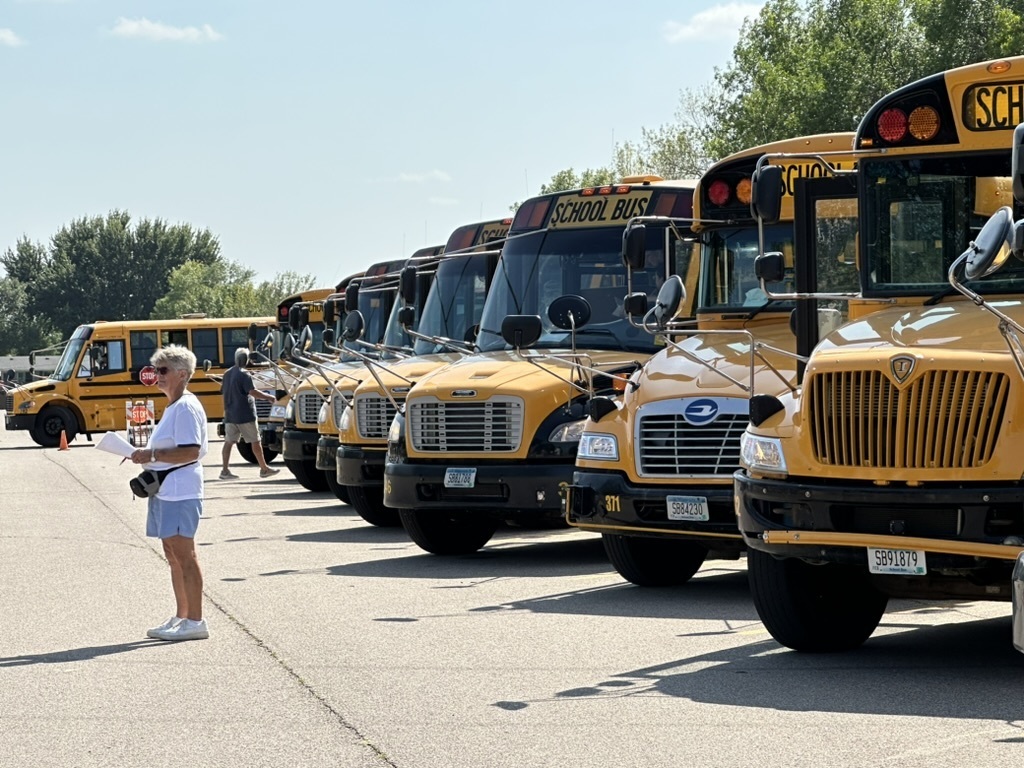Busses lined up to transport