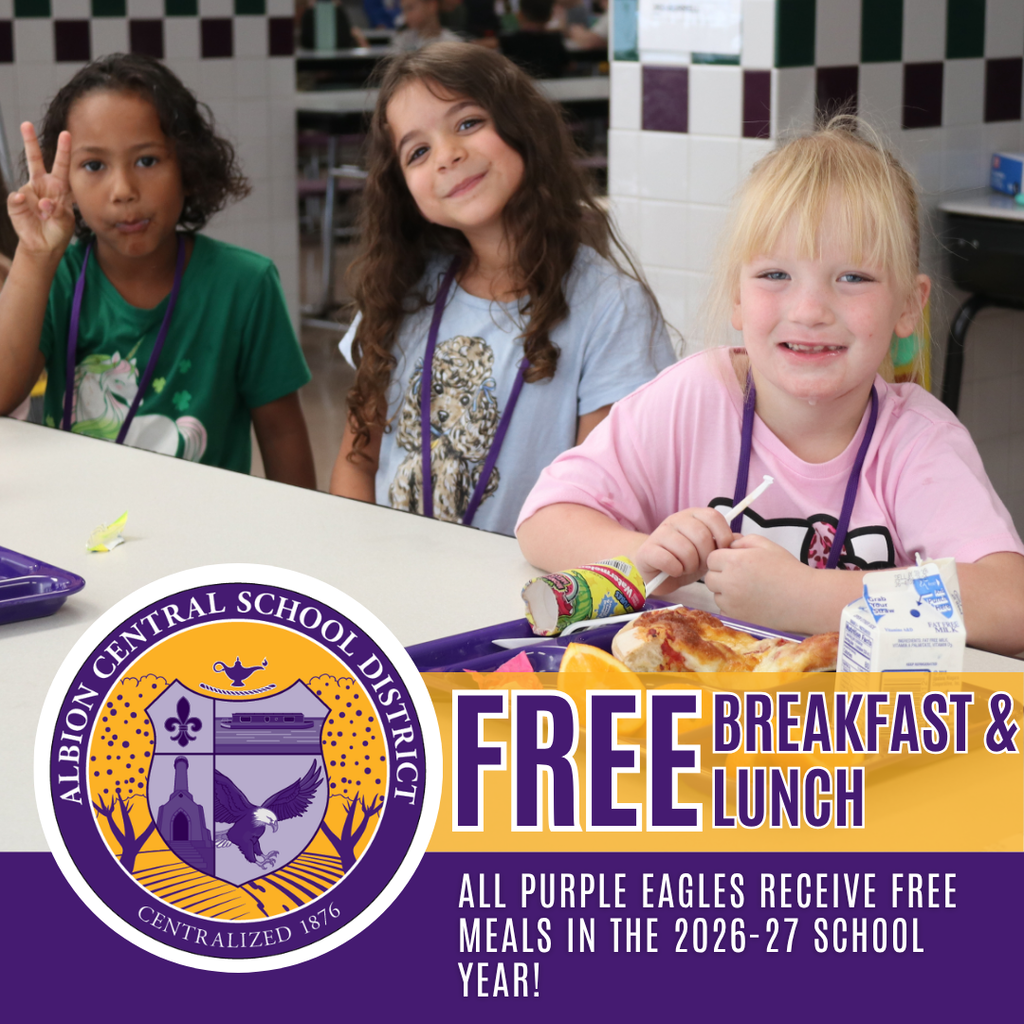 Free breakfast and lunch. All purple eagles receive free meals in the 2026-27 school year. 