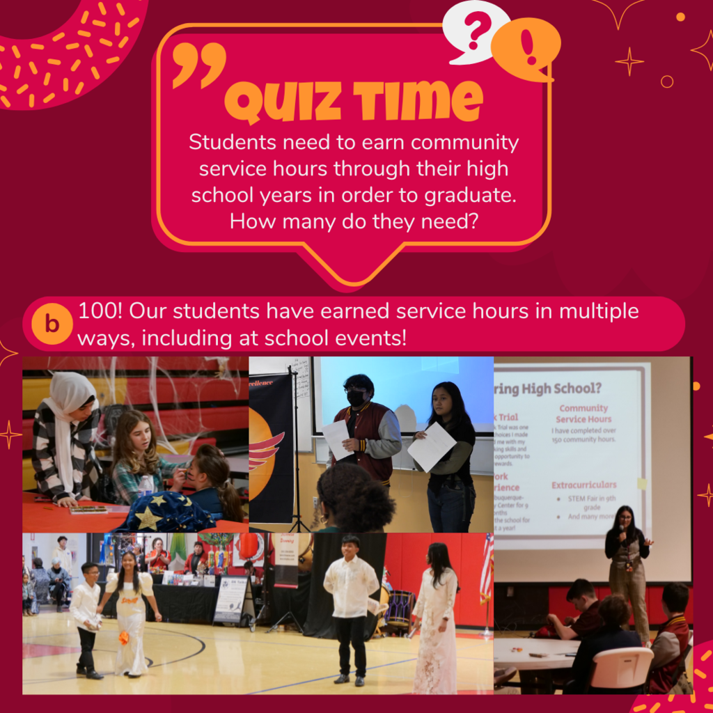 Answer to the trivia question with pictures of students volunteering