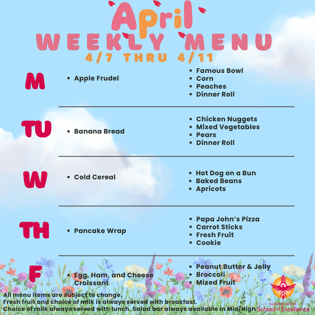Lunch Menu 4/7 - 4/11