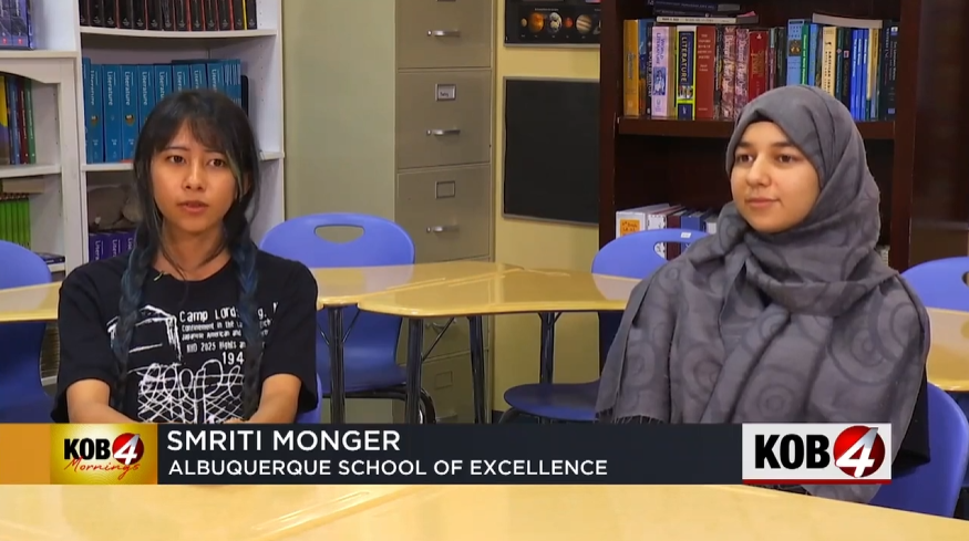 Smriti Monger and Masara Algburi talking with KOB4 about National History Day