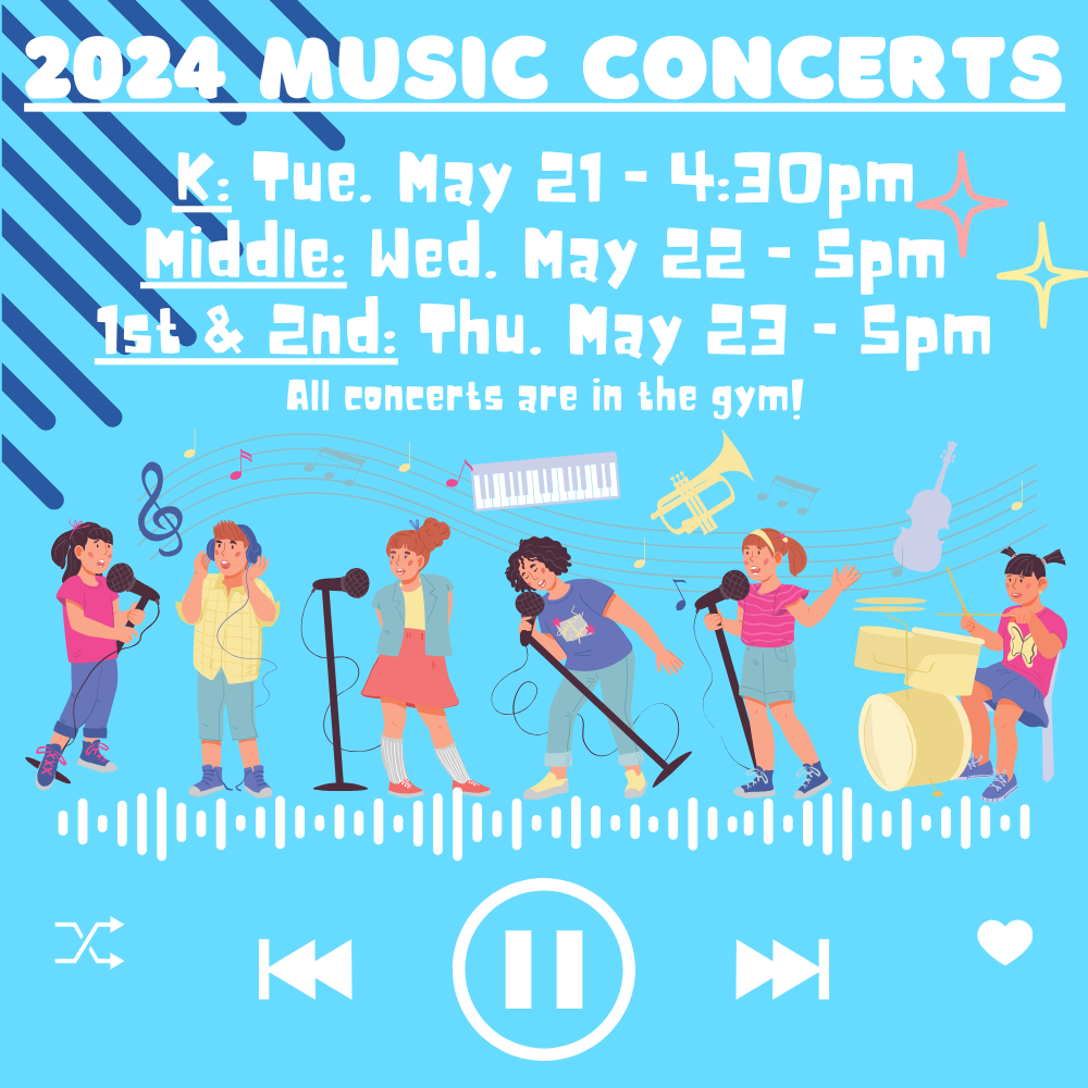 music player with kids singing and instruments decorating the area. Text reads the information in the post.