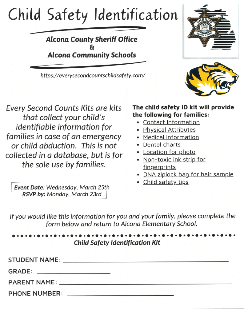 Child Safety Identification event on  Wednesday, March 25th