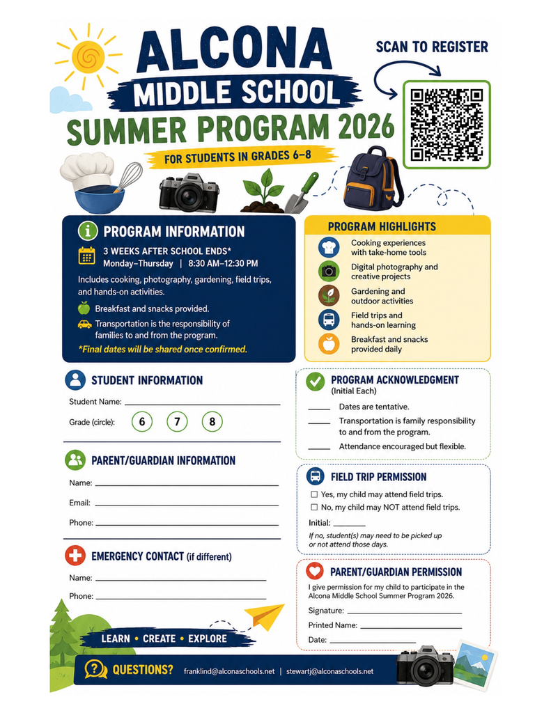 Be sure to sign up for the Alcona Community Schools Summer program. 
