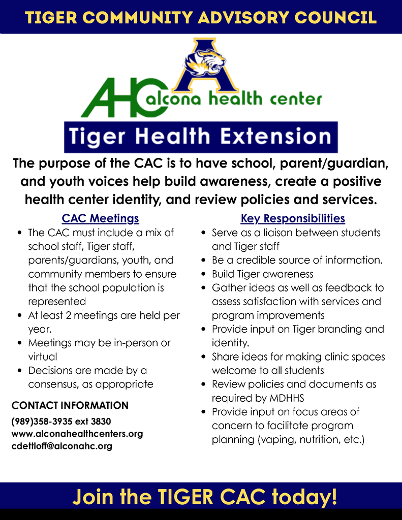 Alcona Health Center Tiger Community Advisory Council