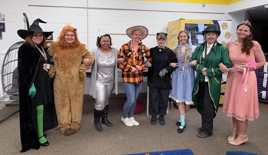 Picture of 1st and 2nd grade Alcona Schools team members dressed up for Halloween like characters from the Wizard of Oz
