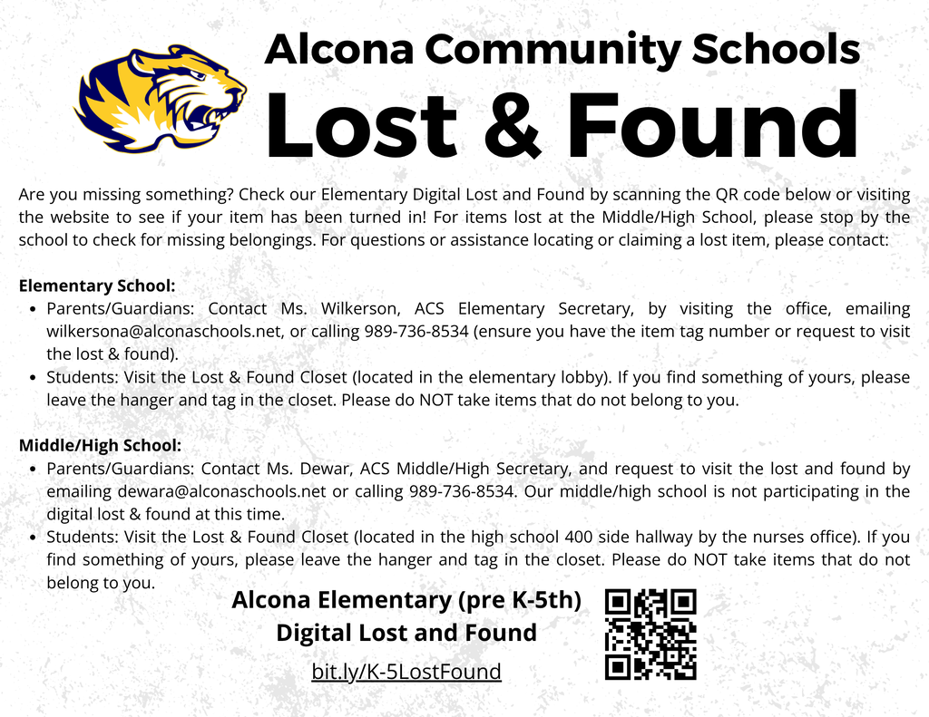 Alcona Schools Lost and Found Flyer