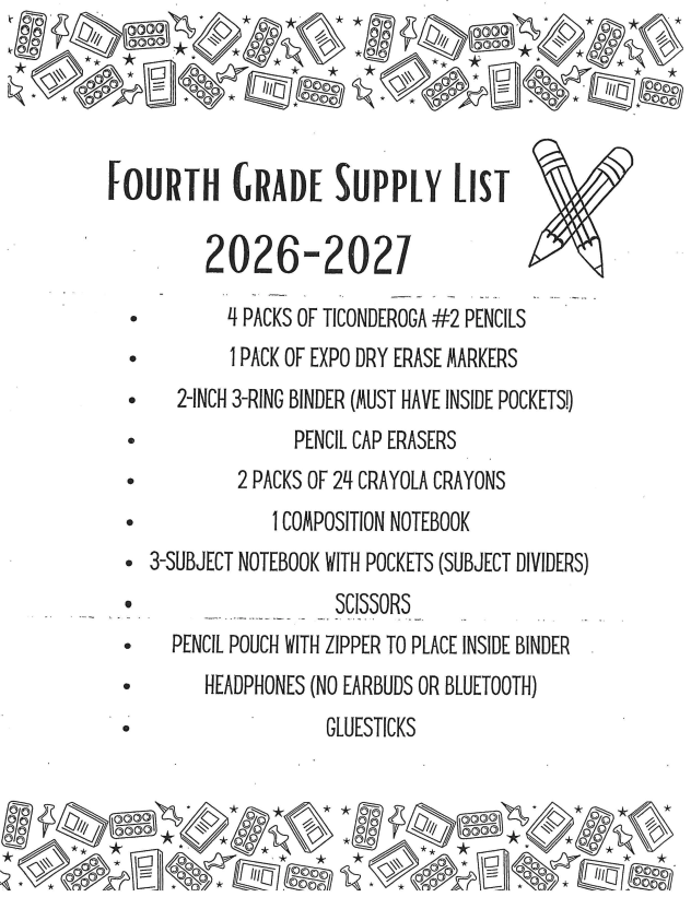 4th Grade Supply List 26/27