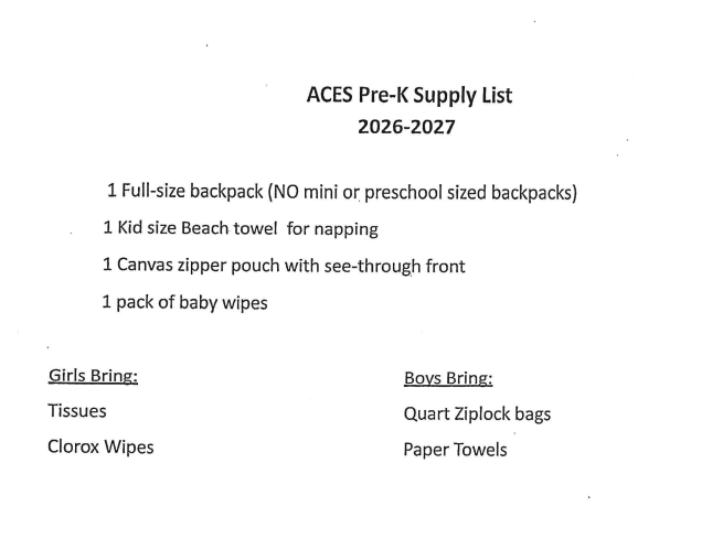 PK Supply List