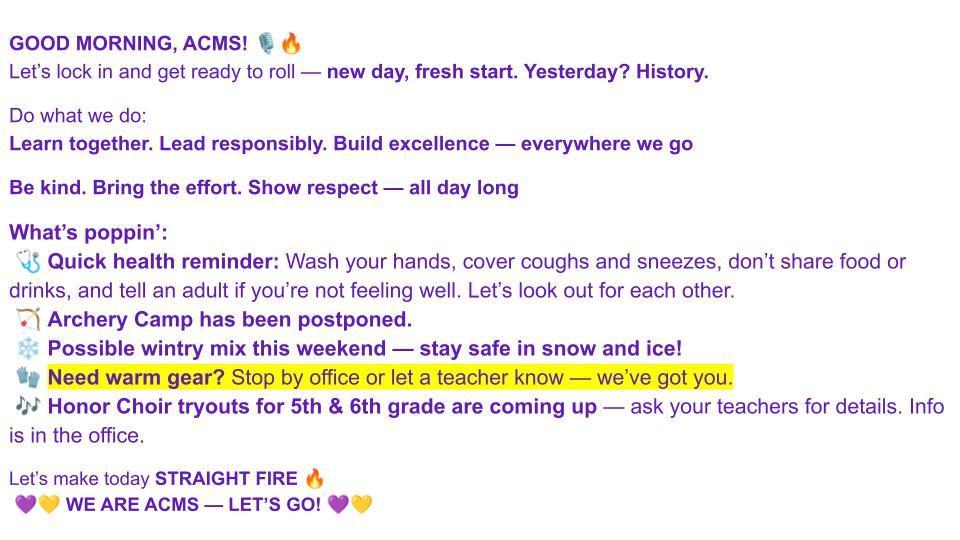 ACMS Morning Announcements