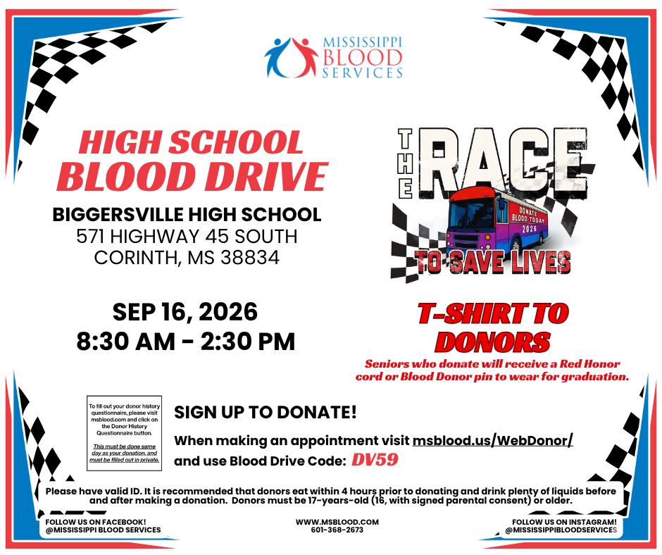 Biggersville High School Blood Drive Sept. 16th
