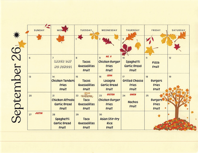 September Lunch Menu