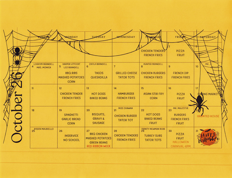 October Lunch Menu