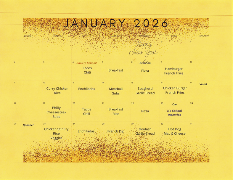 January Lunch Menu