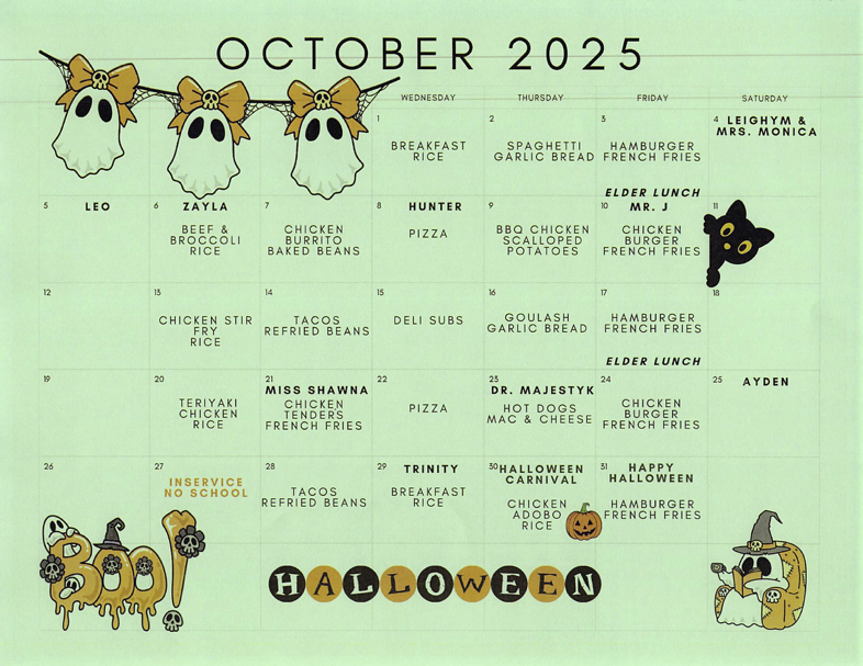 October Lunch Menu!