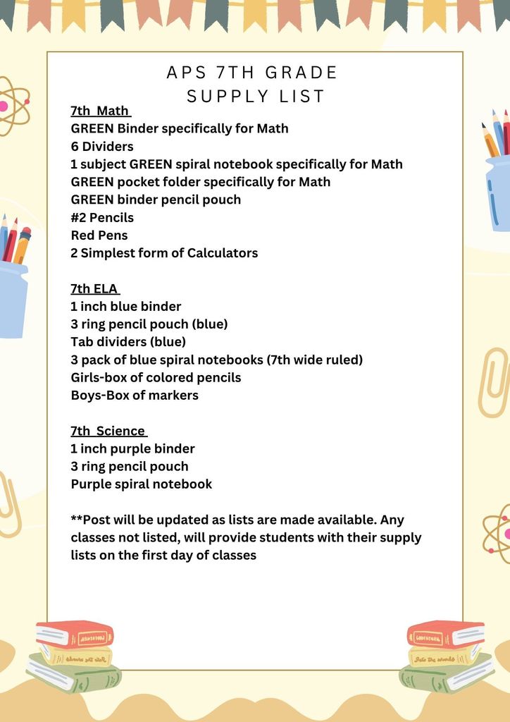 7th grade list