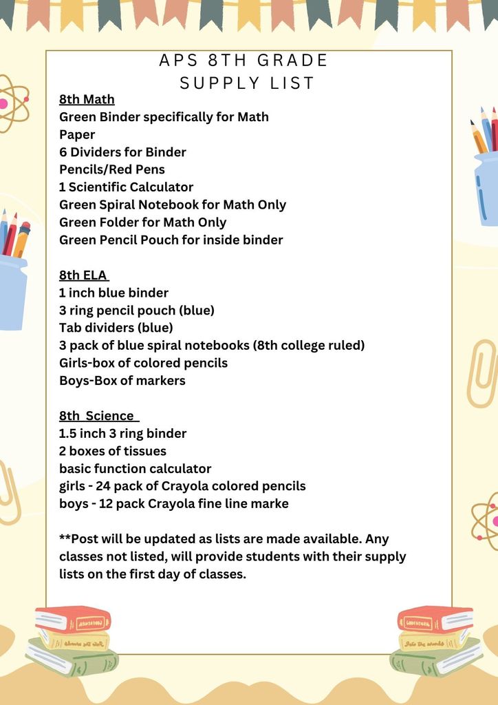 8th grade list