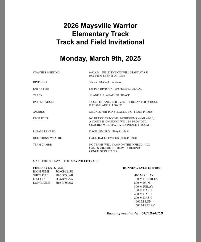 5/6 track schedule of events