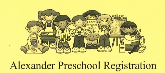 picture of little kids with the words "Alexander Preschool Registration" below them